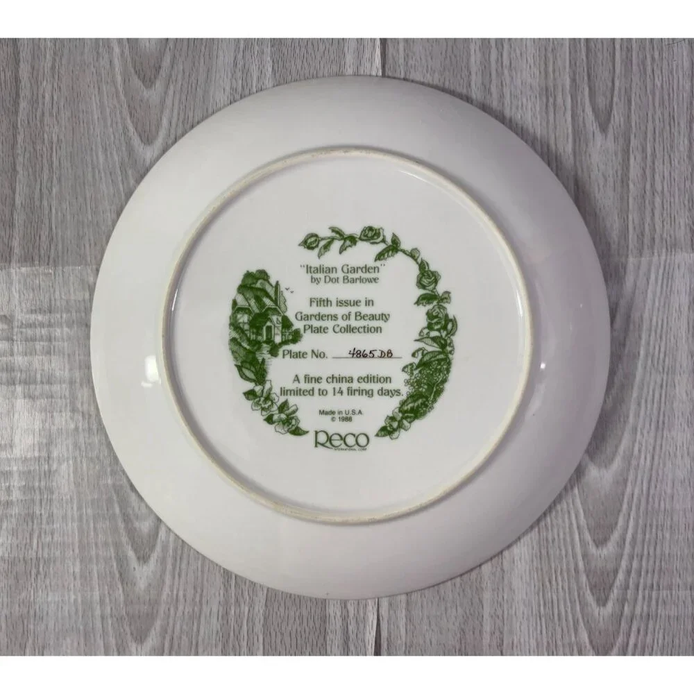 RECO 1988 By Dot Barlowe Plate Gardens flowers floral set x 7 made in USA